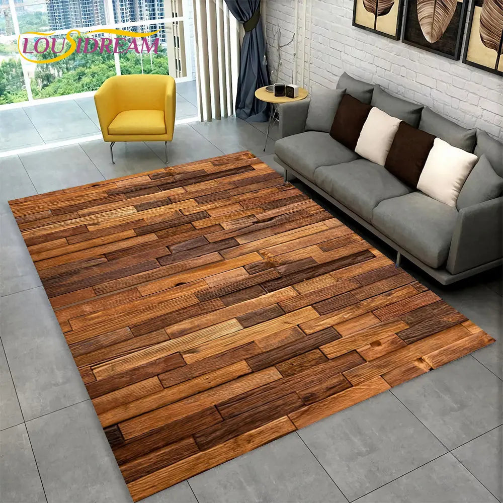 3D Wood Grain Retro Area Rug Large, Non-slip Floor Mat 7~16days