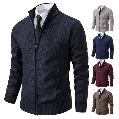 Men's autumn and winter warm trend line stand collar knitted cardigan sweater coat 11~15days