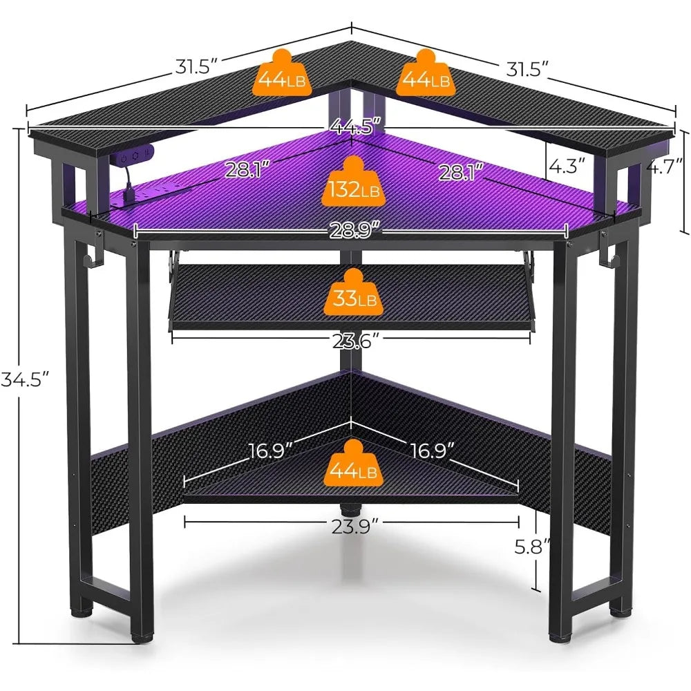 Computer Corner Desk 44.5“ W X 34.5”H Small Carbon Fiber  With Power Outlets 3~9days