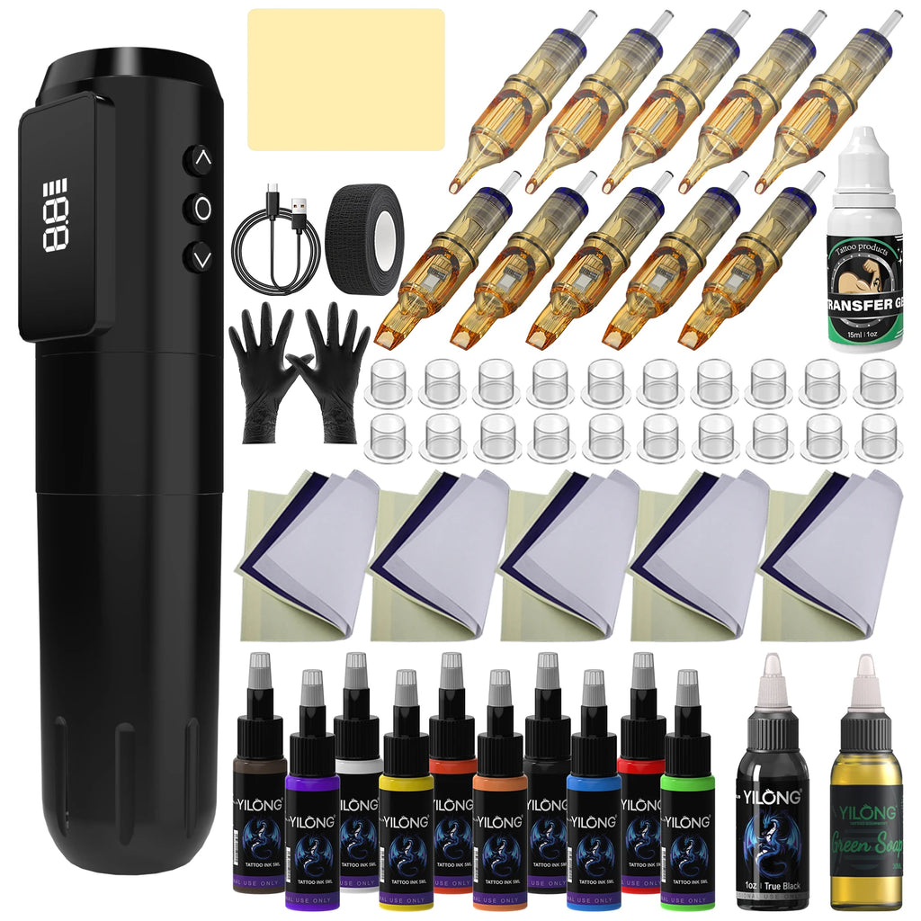 YILONG 1600MAH Power Wireless Tattoo Gun Kit With LED Screen 3.5MM 3~10days