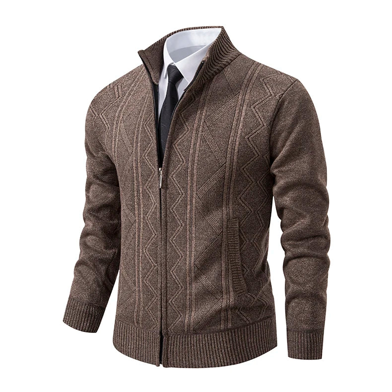 Men's autumn and winter warm trend line stand collar knitted cardigan sweater coat 11~15days