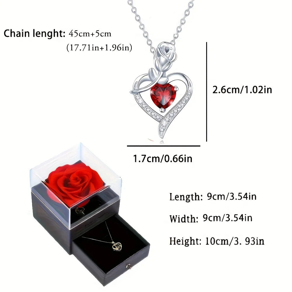 Luxury Red Zircon Heart Necklace With Rose Flower Gift Box 7~10days
