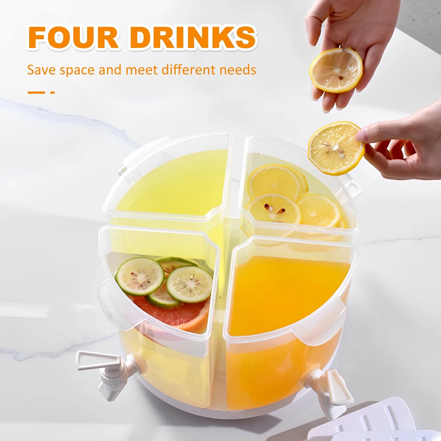 Juice Dispenser 1.37 Gallons Large Capacity 360° Rotatable Drinks Dispenser With Lid Leakproof Removable 4-Grid Juice Dispenser 9~13days