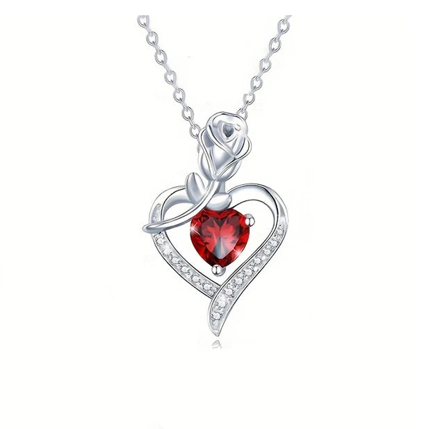Luxury Red Zircon Heart Necklace With Rose Flower Gift Box 7~10days