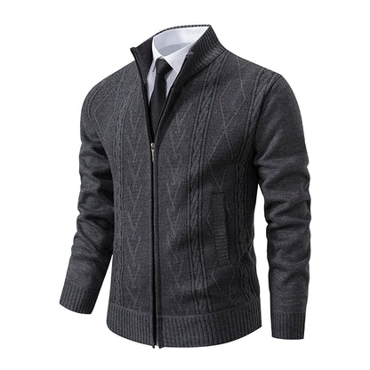 Men's autumn and winter warm trend line stand collar knitted cardigan sweater coat 11~15days