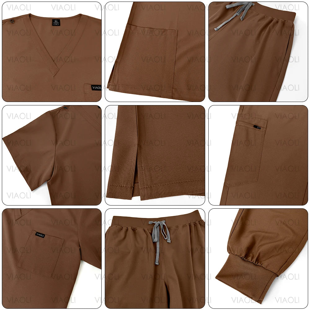 Scrubs Uniform Suit Short Sleeve V-neck Tops+jogger Pants Set 9~14days