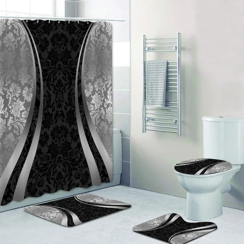 Luxury Black Gold Damask Shower Curtain Bath  Set 7~16days