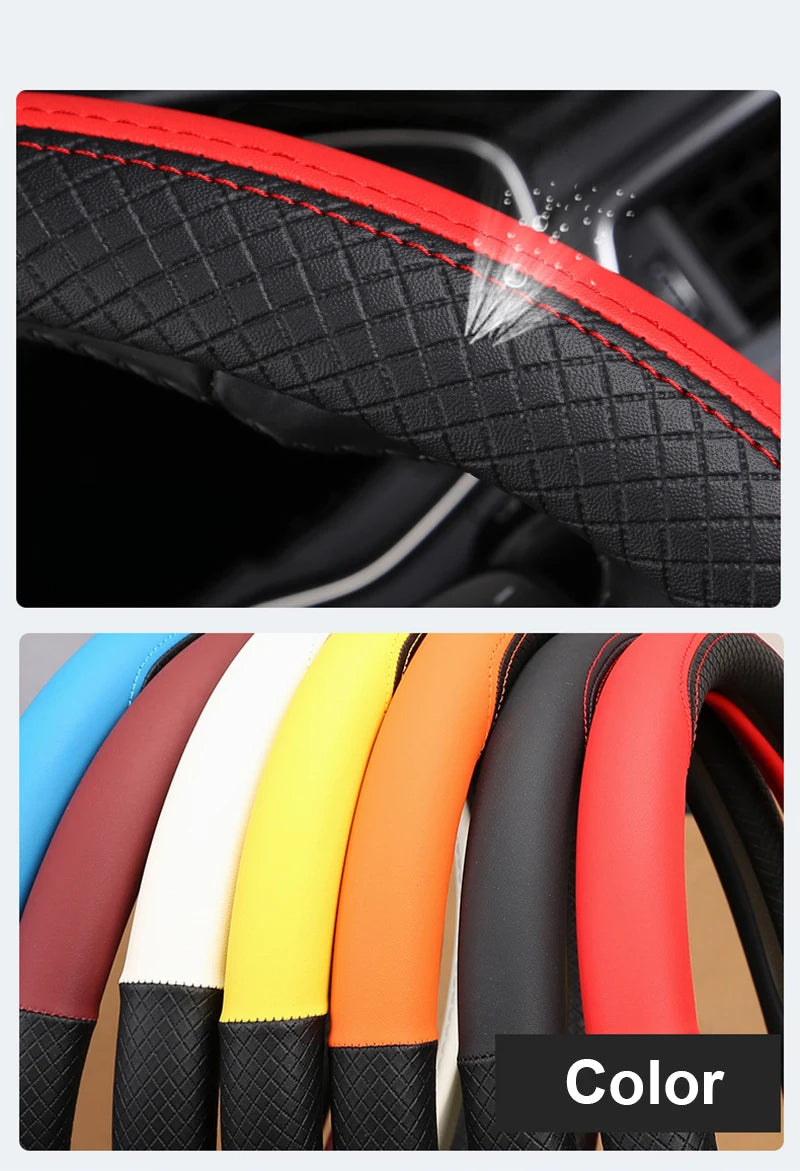 Autocovers Anti-Slip Leather Steering wheel Cover Truck Steering Wheel Protective Cover Fashion Style 40cm 45cm 8~17days