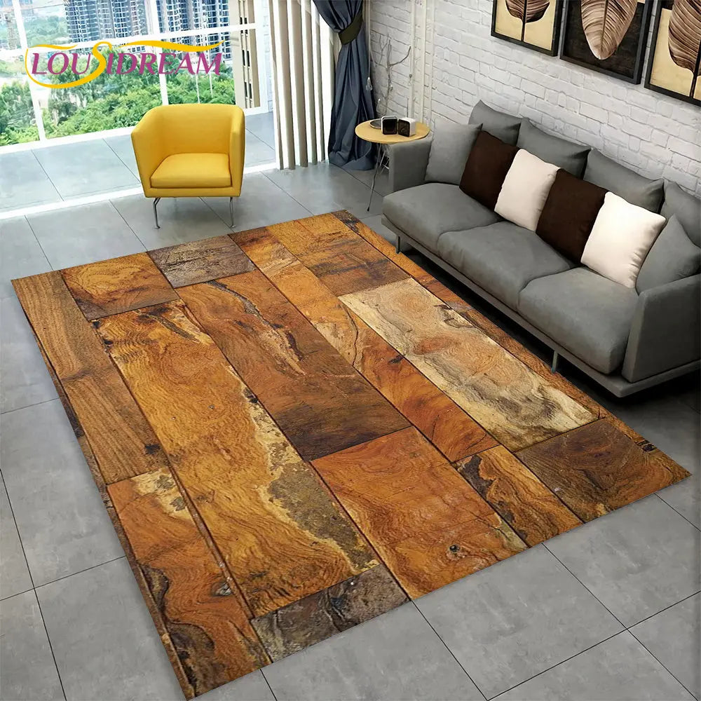 3D Wood Grain Retro Area Rug Large, Non-slip Floor Mat 7~16days