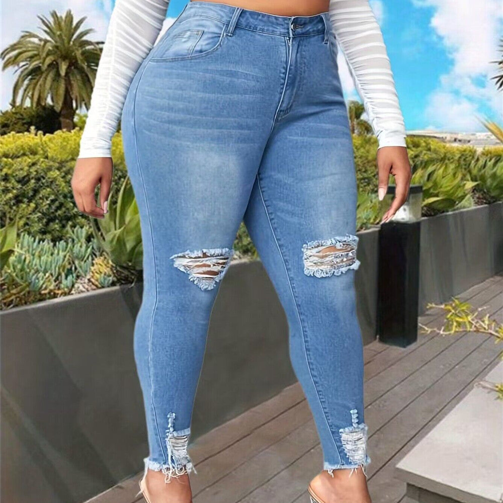 Women's Fashion Ripped Plus Size Jeans