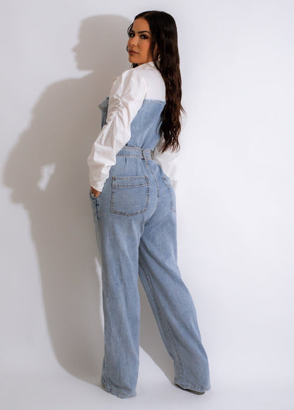 Casual Denim Stitching Plus Size Jumpsuit