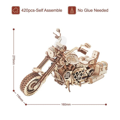 Motorcycle DIY Wooden Model 420 Pcs Building Block Kits 3-8days