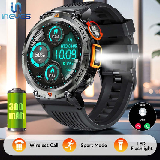 KE3 Waterproof Smart Watch For Men With 3ATM , Large HD Display, Sports With LED Flashlight