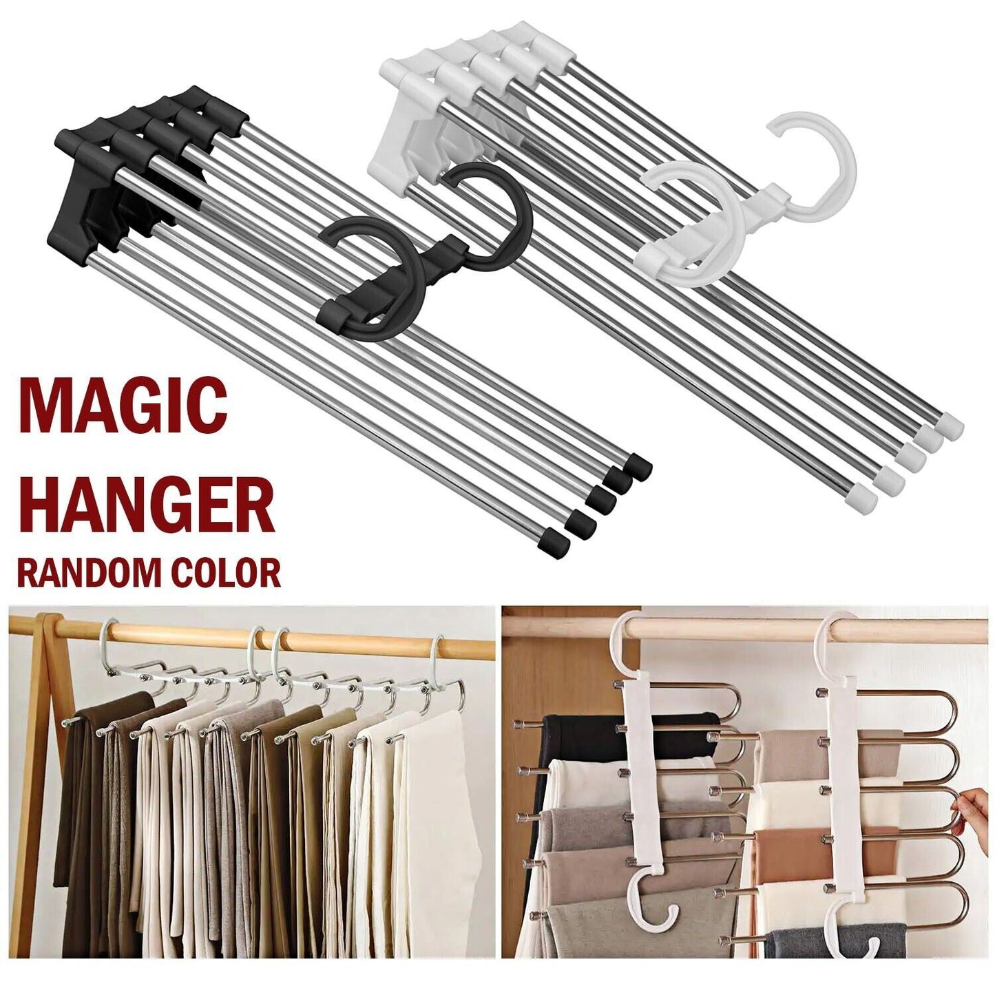 Wonder Metal Magic Hanger Pants Clothes Rack Hooks Space Saver Closet Organizers