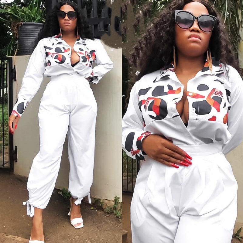 African Plus Size Women's Printed Casual Jumpsuit