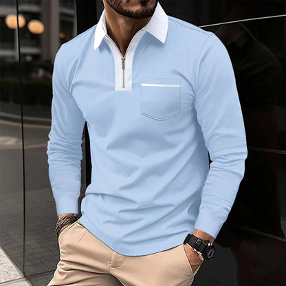 Long Sleeve Lapel Fashion Slim Pocket Long Sleeve T-shirt