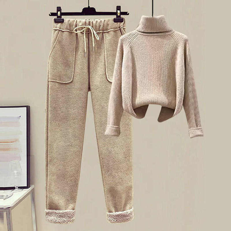 Lamb Wool Fur Sweater Casual Pants Three Piece Set Fashion Suit Women 7-12days