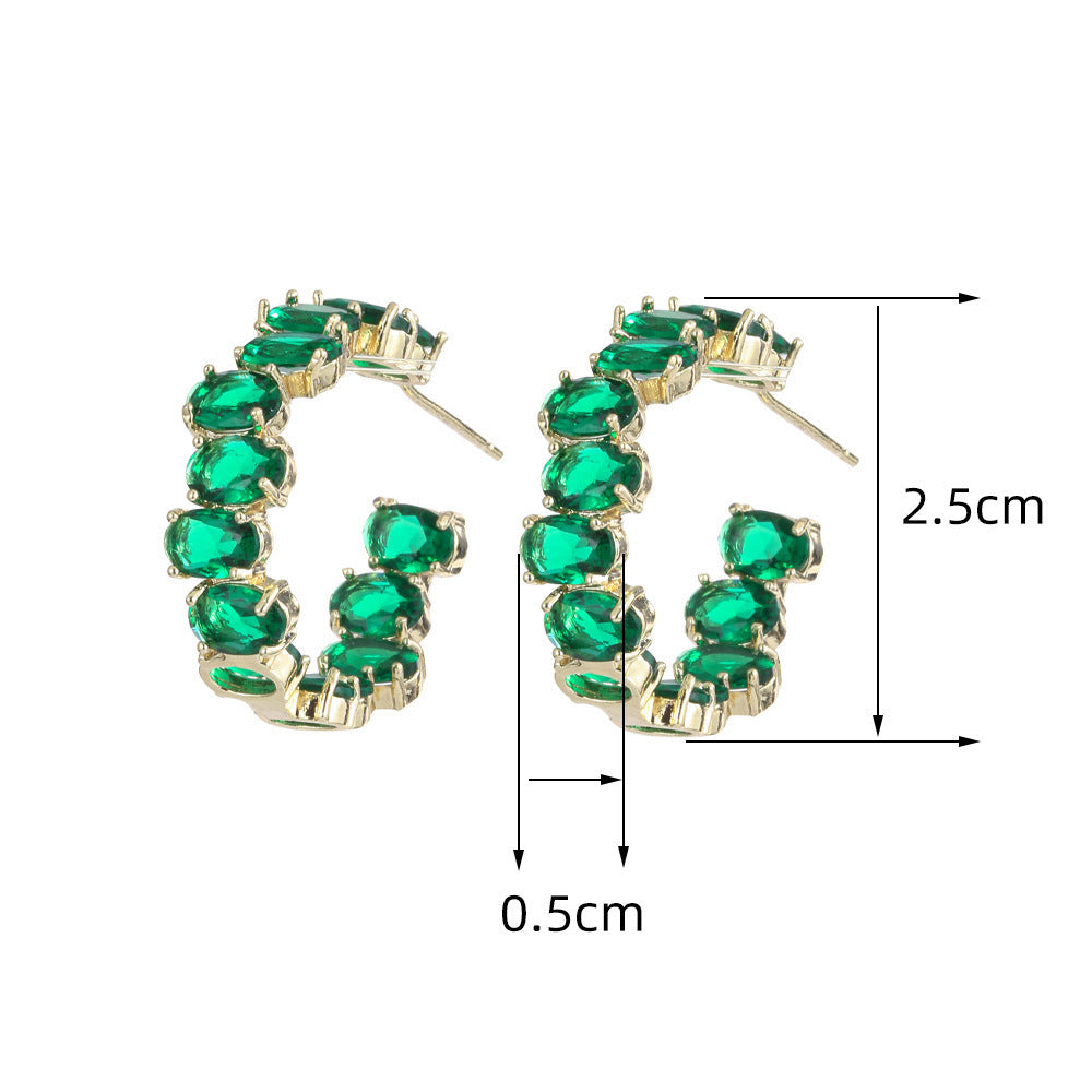 Exaggerated Temperamental Zircon C- Shaped Eardrop Earring Women