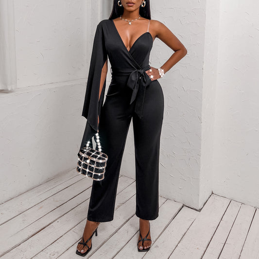 Summer New V-neck Jumpsuit Ninth Pants