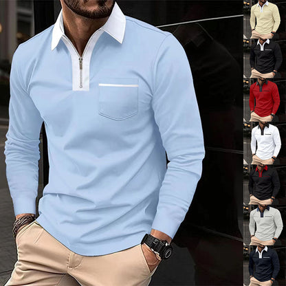 Long Sleeve Lapel Fashion Slim Pocket Long Sleeve T-shirt