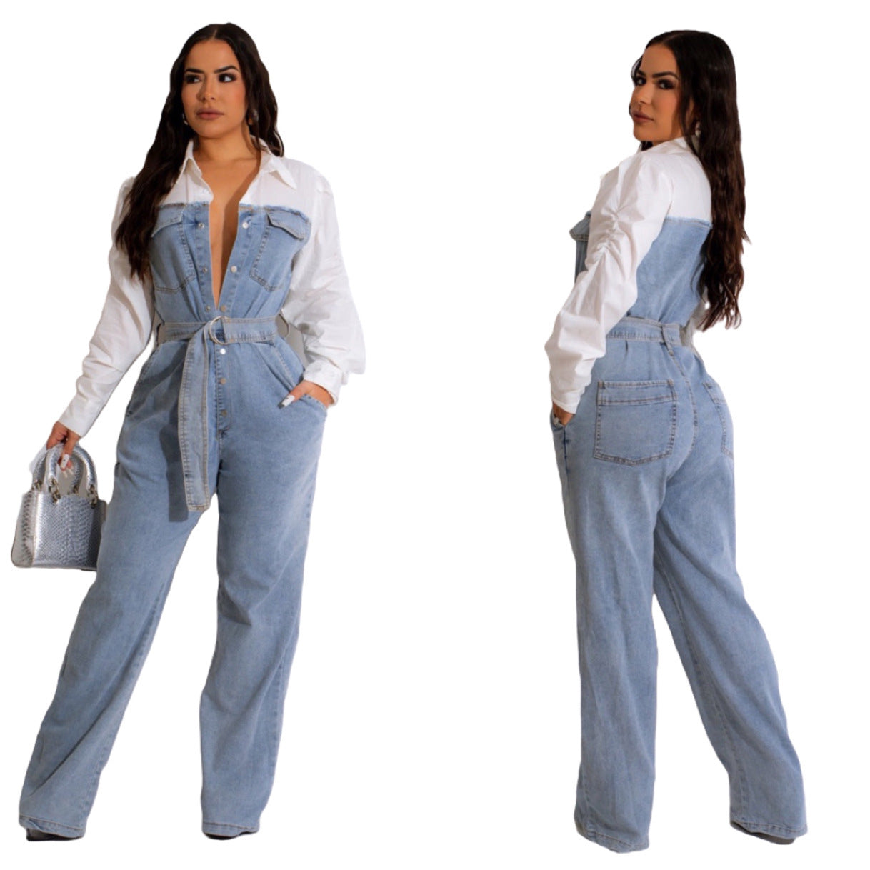 Casual Denim Stitching Plus Size Jumpsuit