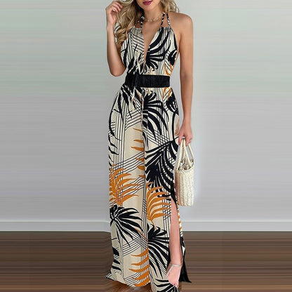 Printed Suspender Dress Plus Size Loose Jumpsuit