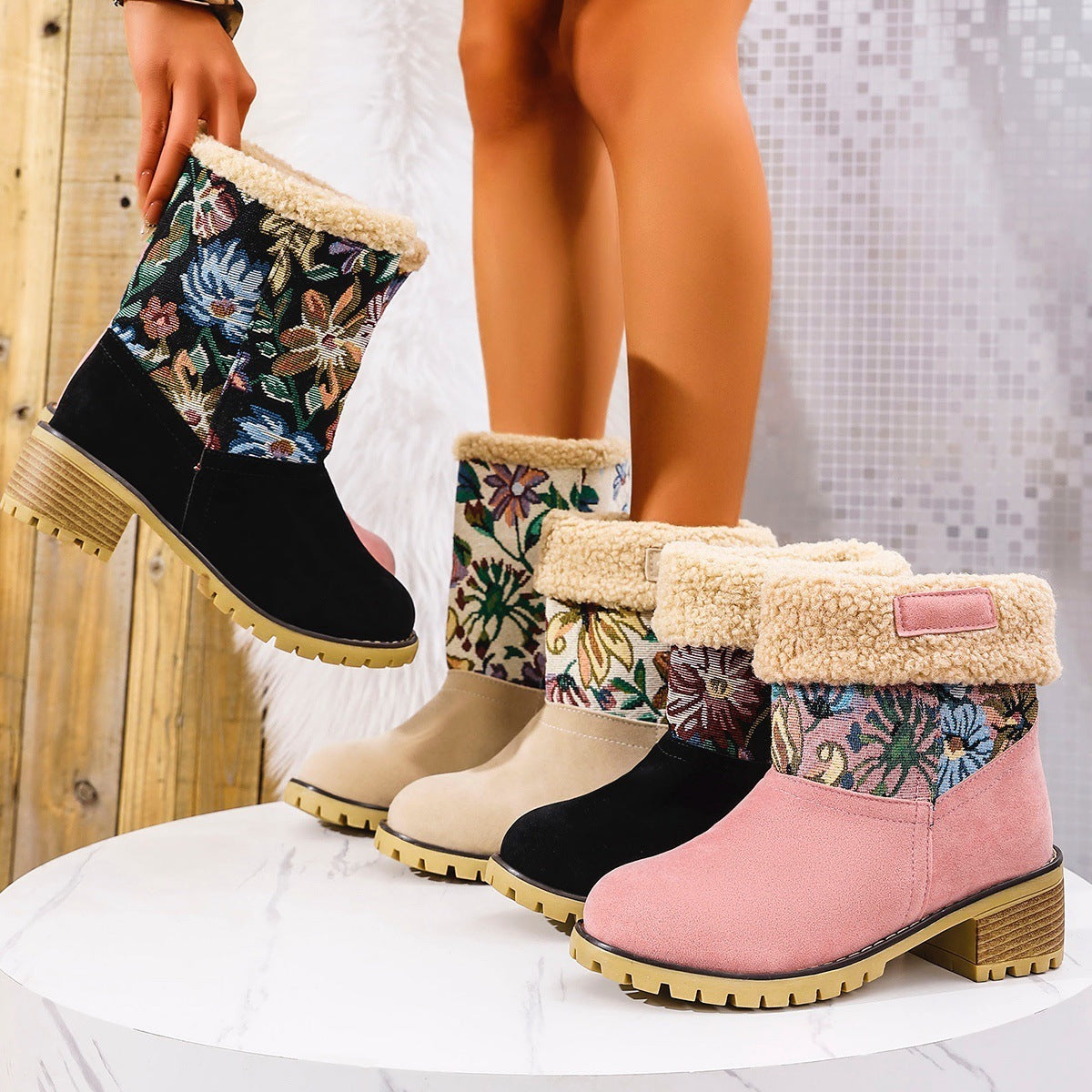 Flowers Embroidered Snow Boots For Women 7-12days