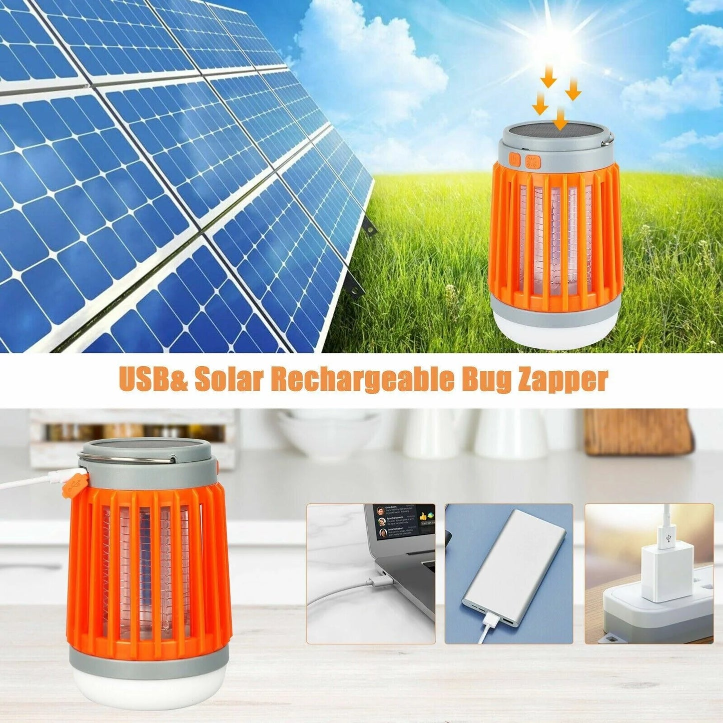 Solar USB Mosquito Killer Light Electronic Fly Bug Insect Zapper Trap Pest Lamp