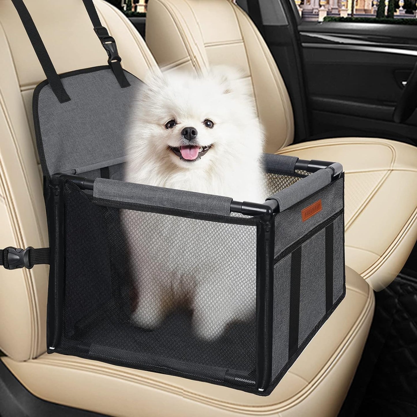 Dog Car Seat Puppy Portable Pet Booster Car Seat with Clip-On Safety Leash and PVC Support Pipe, Anti-Collapse,Perfect for Small Pets