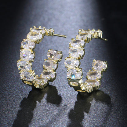 Exaggerated Temperamental Zircon C- Shaped Eardrop Earring Women