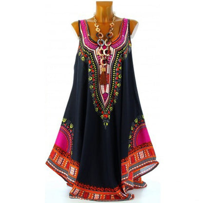 Ethnic Style Vest Loose Plus Size Print Dress