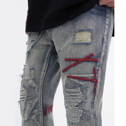 Ripped Vintage Jeans For Men Patch