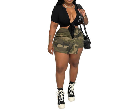 Women's Fashion Casual Camouflage Pocket Shorts