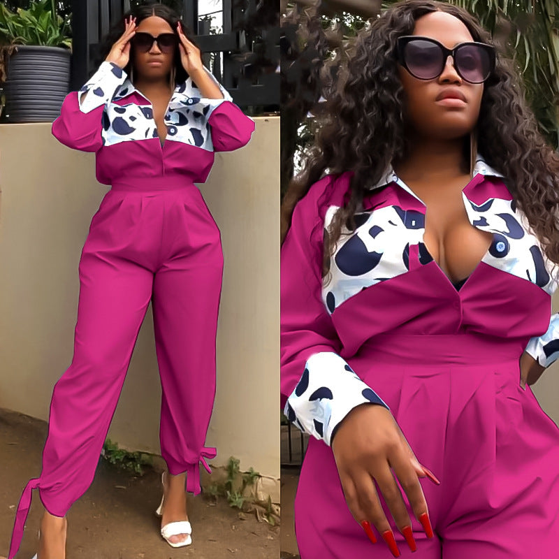 African Plus Size Women's Printed Casual Jumpsuit