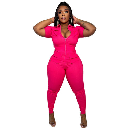 New Women's Clothing Zipper Three-dimensional Pocket Jumpsuit