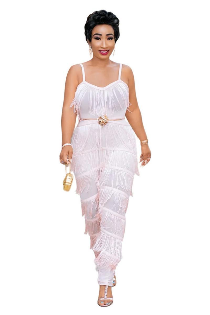 Plus Size Suspenders Women's Fringed Jumpsuit