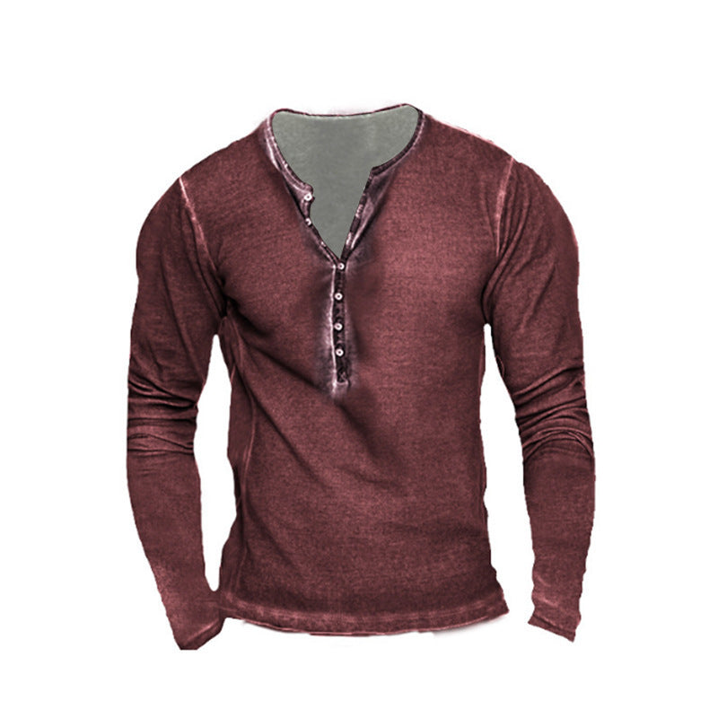 New Men's Long Sleeve Half Cardigan Fashion T-Shirt Street Fashion