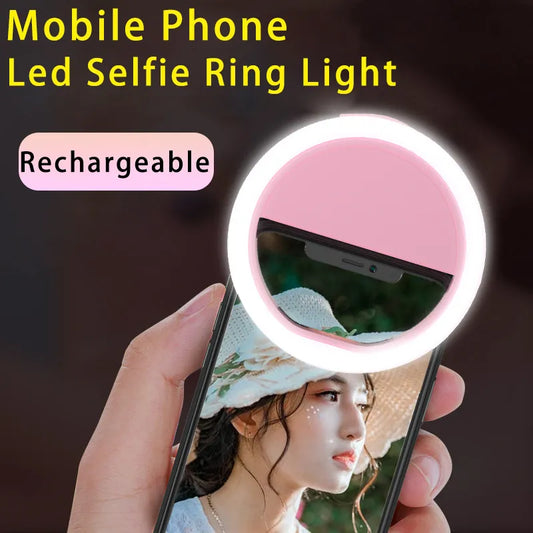 USB Rechargeable LED Selfie Ring Light Mobile Phone Fill Light Lens LED Selfie Lamp Ring For iPhone Samsung Xiaomi Huawei OPPO