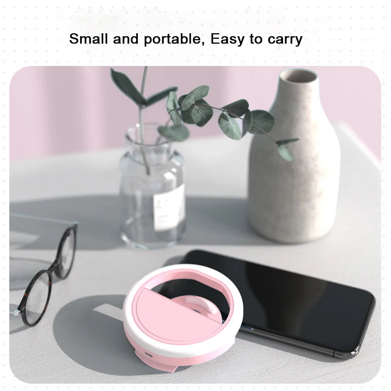 USB Rechargeable LED Selfie Ring Light Mobile Phone Fill Light Lens LED Selfie Lamp Ring For iPhone Samsung Xiaomi Huawei OPPO