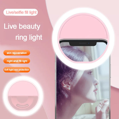 USB Rechargeable LED Selfie Ring Light Mobile Phone Fill Light Lens LED Selfie Lamp Ring For iPhone Samsung Xiaomi Huawei OPPO